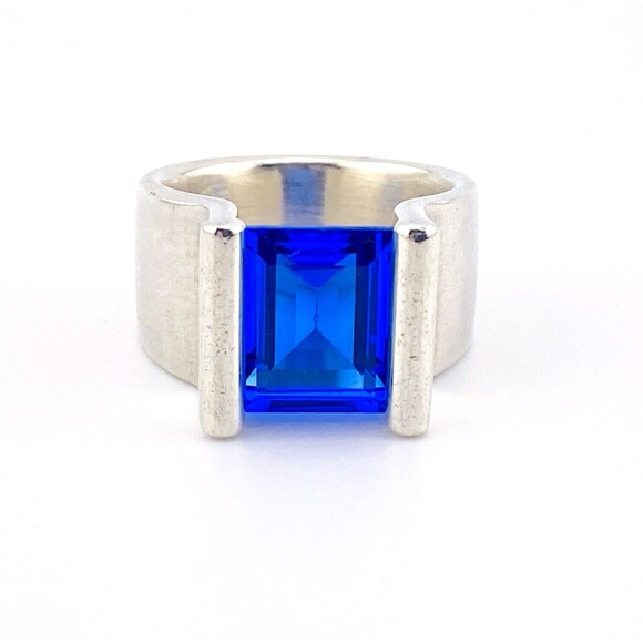 Massive Faceted Sapphire Blue CZ Sterling Ring Tension Set Stone by Quinn Sz 8.5 - Picture 1 of 12